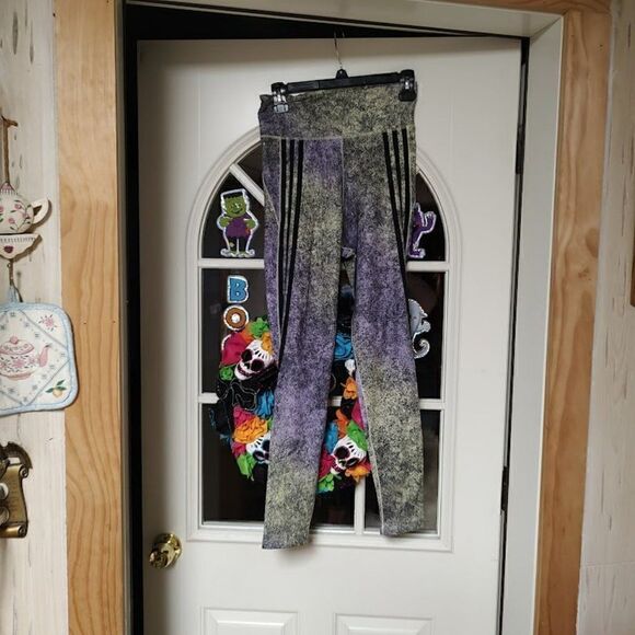 Adidas Climalite Yellow Purple High Rise Leggings Size Women's Small - Picture 1 of 3